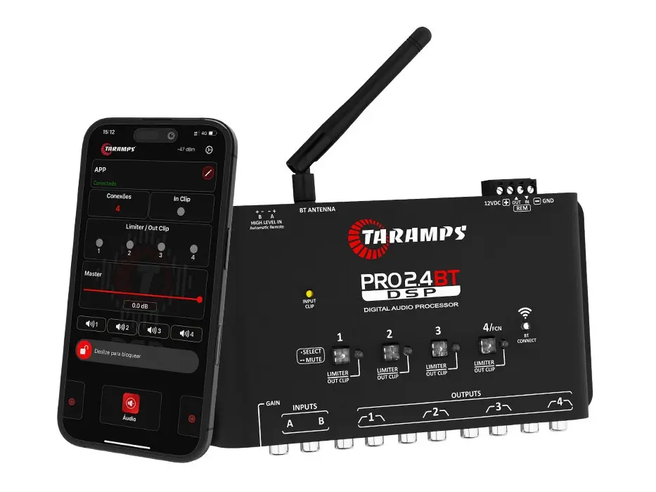 Taramps PRO 2.4BT Digital Signal Processor Audio Bluetooth DSP with 15-Band Parametric EQ, Crossover, Delay & Phase Control (2 In / 4 Out, Controls up to 4 DSPs)