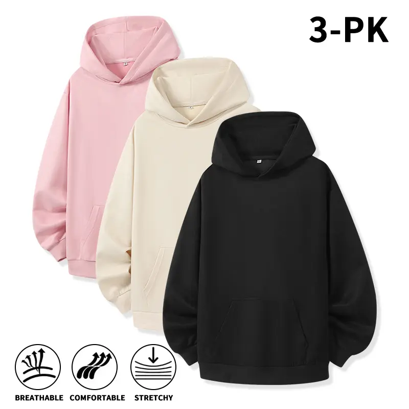 3-Pack Men's Suede Pullover Hoodies with Kangaroo Pocket, Soft Breathable Stretchy Oversized Sweatshirts, Warm Fall Winter Tops, Ideal for trendy young guys for daily fashion outfits, Streetwear Casual Outfits men elastic cuff winter pullover heavy sport