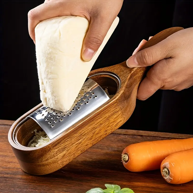 Premium Acacia Wood Handle Stainless Steel Cheese Grater, Cheese Shredder - Ideal for Shredding Chocolate, Vegetables & Fruits - Durable Kitchen Tool with Multiple Blades, Ergonomic Design for Easy Use, Wooden Cheese Grater, Food Shredder Tool