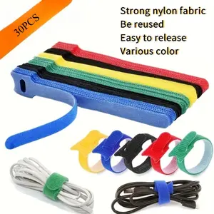 30-Pack Multi-Colour Nylon Velcro Cable Ties - Reusable Self-Adhesive Cable Ties for Home and Office, Strong and Adjustable
