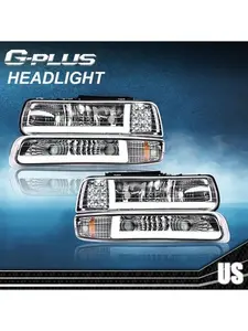 Fit For 99-02 Chevy Silverado & 2000-2006 Tahoe LED DRL Headlights HeadLamps