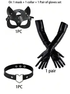 Women's Sexy Cat Mask & Collar & Gloves Set, Fashionable Mask & Collar & Gloves Set for Party, Costumes, Cosplay Clothing Accessories for Women