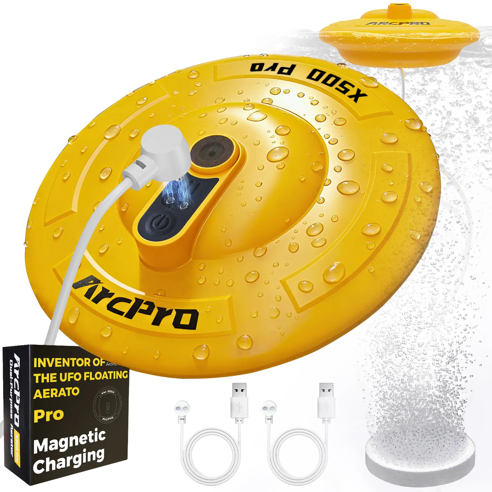 Arcpro Floating & Rechargeable Bait Bucket Aerator, IPX7 Waterproof with Magnetic Charging, Ultra-Quiet Bubbler for Live Minnows, Portable Aerator for Fishing