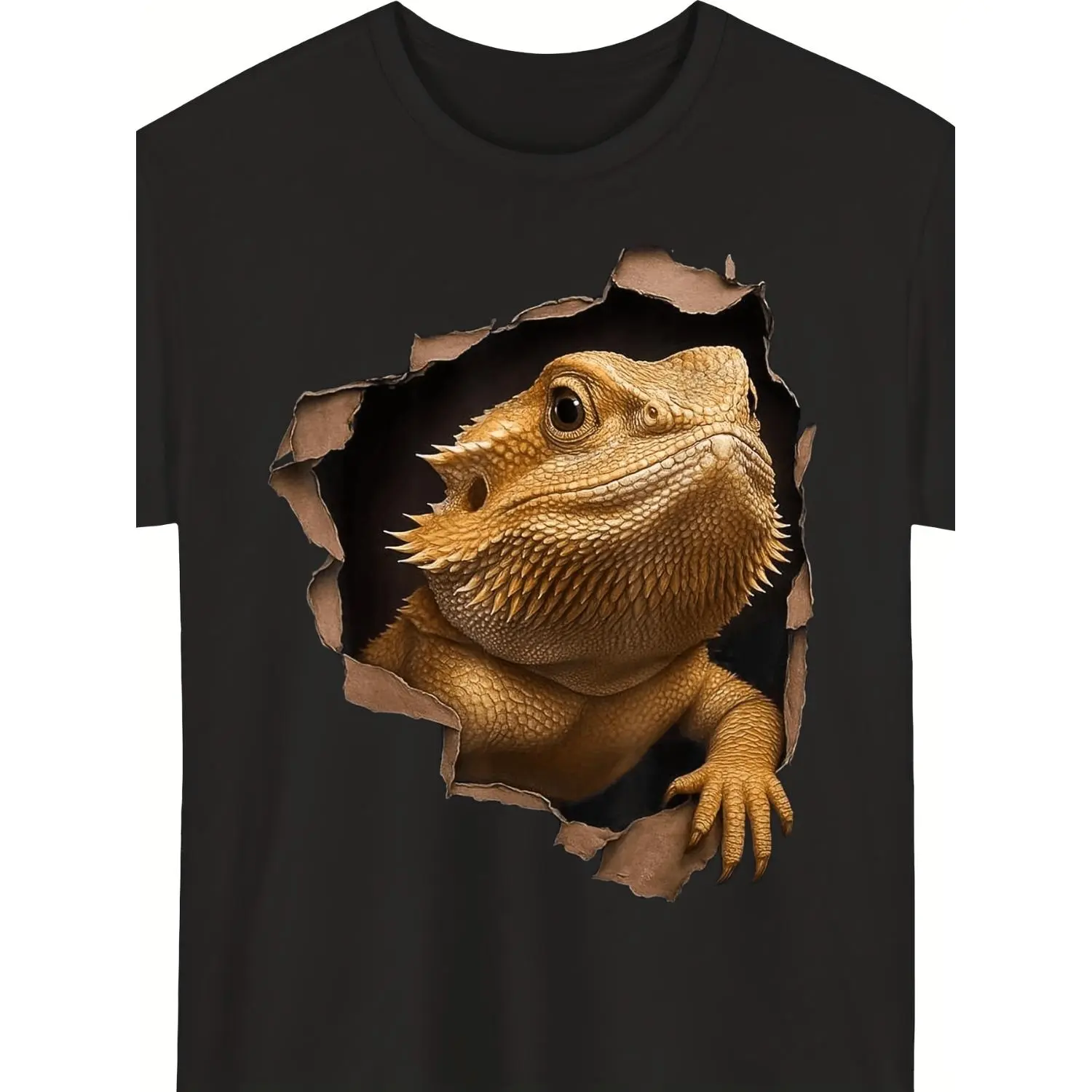 Mens Cool Bearded Dragon Peeking Graphic Cotton T-shirt Funny Reptile Lover Print Crew Neck Short Sleeve Soft Comfortable 220G All Season Casual Daily Wear Unique Halloween Gift for Reptile Enthusiasts Multiple Sizes