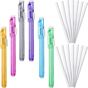 36 Pieces Retractable Mechanical Eraser Pen Includes 6 Packs Eraser Pen and 30 Eraser Refills for School Office Painting Writing Clear Color