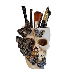 Creative Butterfly Skull Pen Holder! Resin Craft Desk Organizer, Stationery Storage Organizer, Pen Cups - Perfect Gift for Halloween & Valentine's Day, Ideal for Study & Office