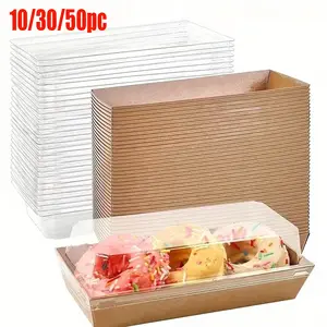 10/30/50pc kraft paper baking box, Bakeware, with safety lock cover, rectangular stackable food-grade dessert container, suitable for doughnuts, muffins, cookies, bakeries, cupcake parties, cafes, and other takeout packaging boxes