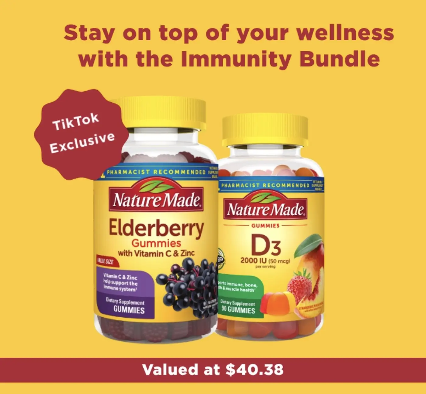 Nature Made New Year Immune Support Bundle for Adults – Elderberry Gummies & Vitamin D3 (2-Pack)