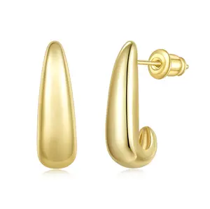 MINDDHA 14K Gold Plated Sterling Silver Post Statement Huggie Earrings | 8mm Wide