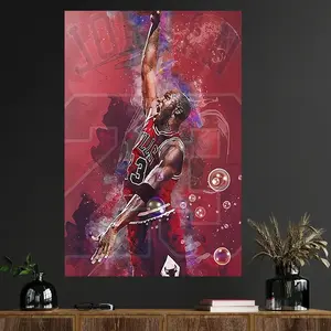 1 Piece Basketball Star Poster - Vibrant Red Ink Art Wall Decor Canvas Prints, Dynamic Athlete Pattern, Inch, Suitable for Home, Office, Cafe, Restaurant and Shop Decoration, Basketball Room Decor, Office Artwork, Durable, 2D Flat, Perfect Room Decoration