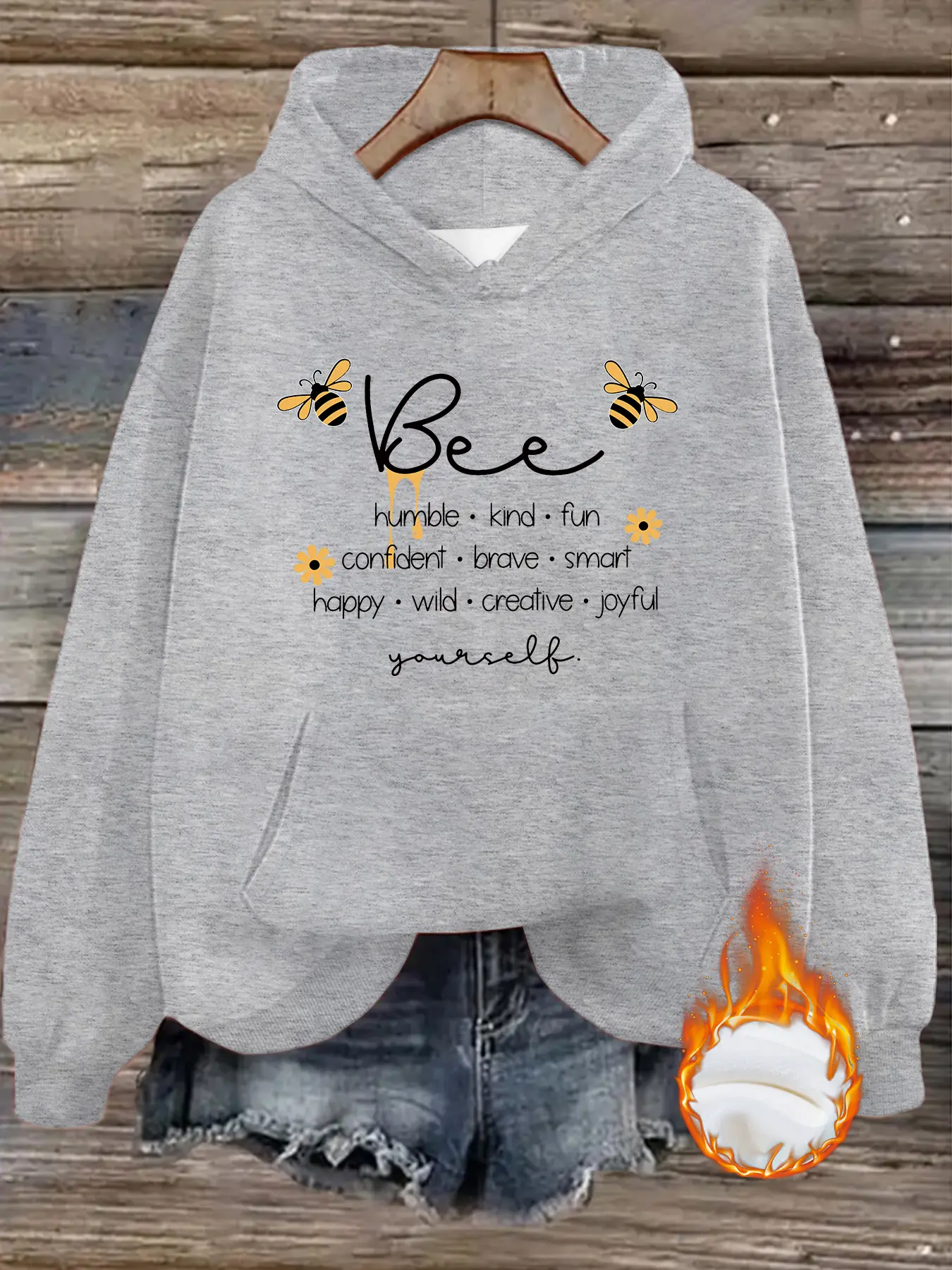 Women's Bee Print Hooded Long Sleeve Sweatshirt, Casual Loose-Fitting Graphic Pullover, Fall & Winter Fashion
