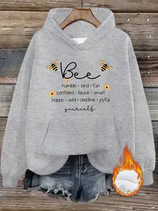 Women's Bee Print Hooded Long Sleeve Sweatshirt, Casual Loose-Fitting Graphic Pullover, Fall & Winter Fashion