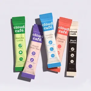 Cloud Café Korea Collagen-Infused Coffee & Tea Sampler Set - Vanilla Latte Flavor - 5 Sachets - Cold Brew Matcha Royal Milk Tea Churro Latte Variety Pack - Beverage