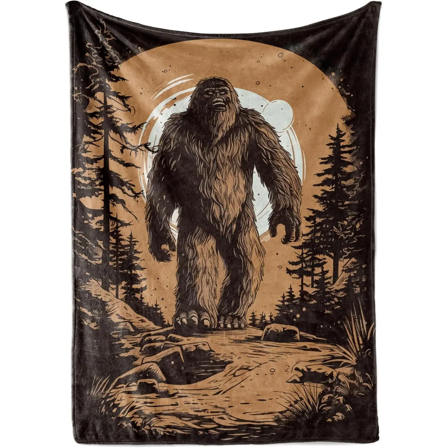 Bigfoot Black Flannel Fleece Throw Blanket - Wrinkle Resistant, Animal-Themed Gift for Adults, Christmas Gift for Sasquatch Lovers, Care Tip: Avoid Bleach, Summerwins Brand