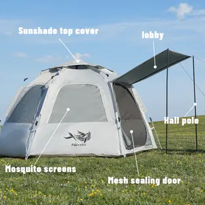 [Fast shipping]PAKICETUS Hexagonal Quick-Open Outdoor Camping Tent with Oxford Fabric Sun Protection & Windproof Straps ,6-Sided Mesh Tent ,Spherical Auto-Pop-Up Design ,Portable Foldable Thickened Camping Set for Picnics & Outdoor Survival