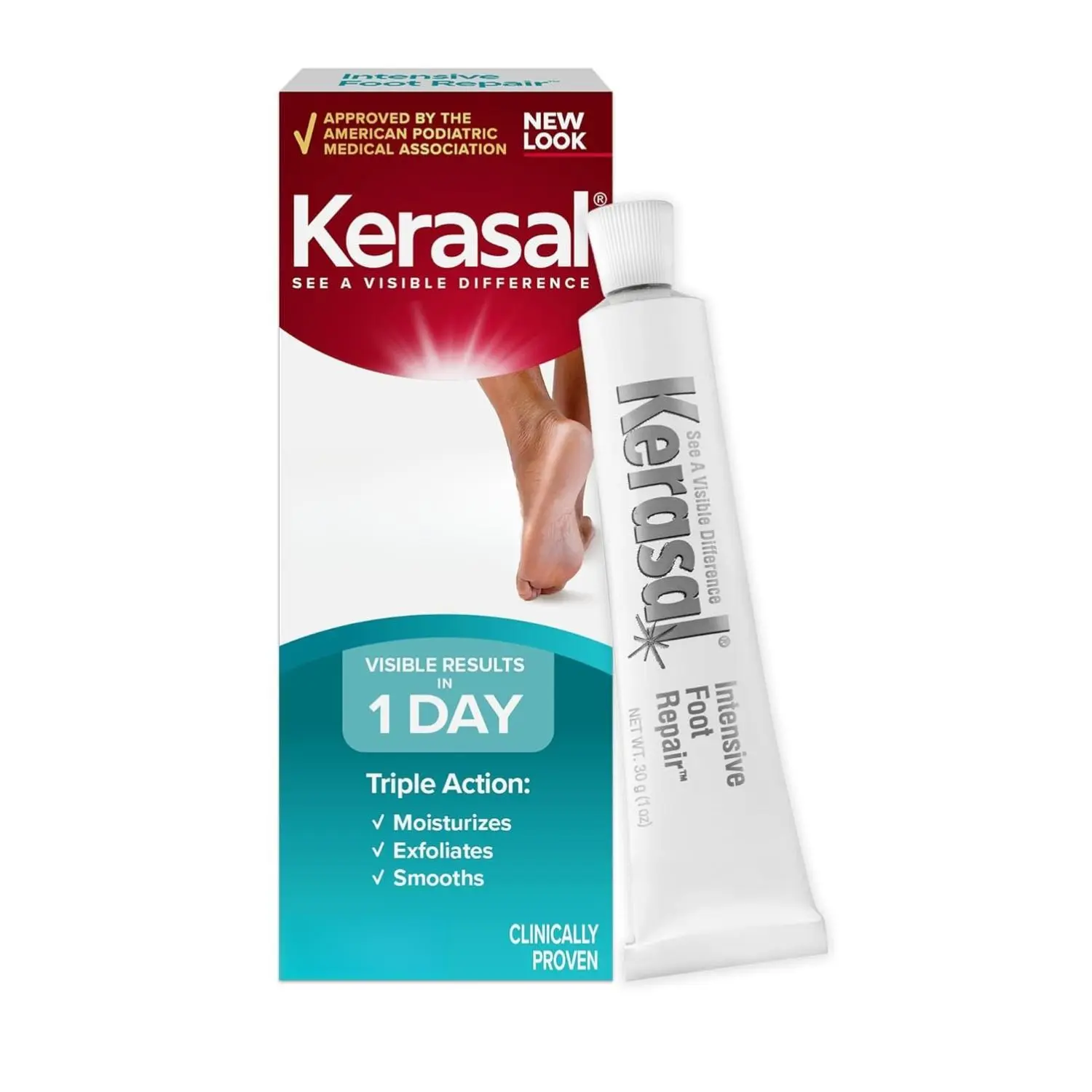 Kerasal Intensive Foot Repair Cream - 1 Oz - Skin Healing Ointment with Salicylic Acid & Urea - Exfoliating Softening Moisturizing Formula - Approved by American Podiatric Medical Association