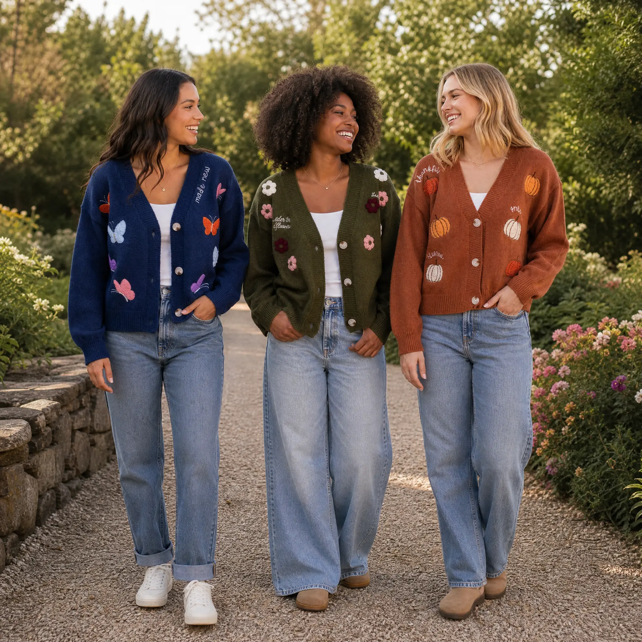 Love in Faith Women's Embellished Cardigan - Soft Floral Embroidery Knitwear with Ribbed Polyester Balloon Sleeves Womenswear