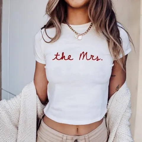 The MRS Baby Tee, Custom Bride Baby Tee, Wedding Gift for Her, Newlywed Bridal Shower Gift, Honeymoon Bachelorette Y2k 90s Style Baby Tee
