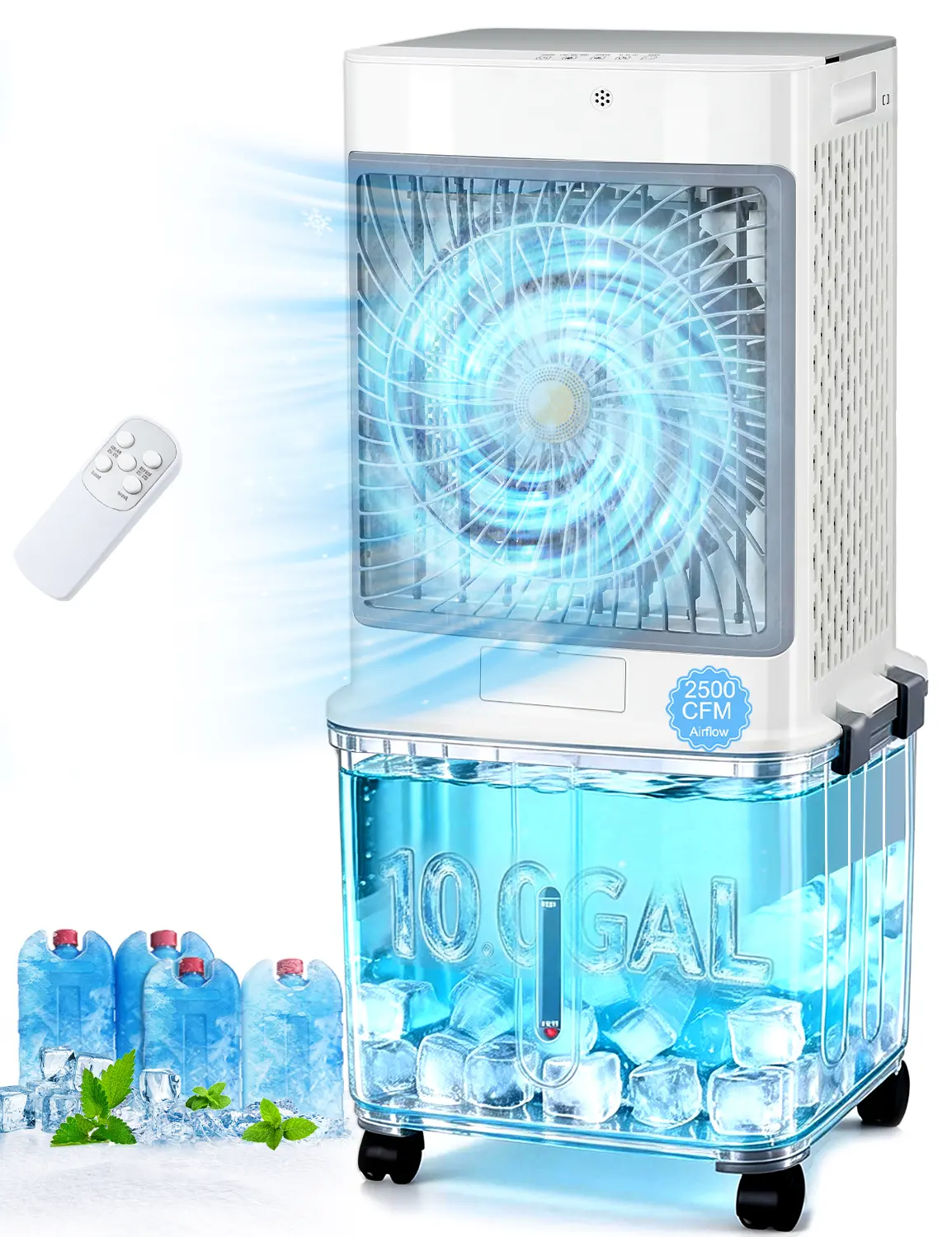 2026 Upgraded Windowless Freestanding Portable Air Conditioner - Evaporative Cooler with 10GAL Detachable Tank, Oscillation, Timer, 30H Quiet Operation, Remote Control, Digital Display, 3 Wind Modes, Adjustable Speed for Bedroom Home Cooling