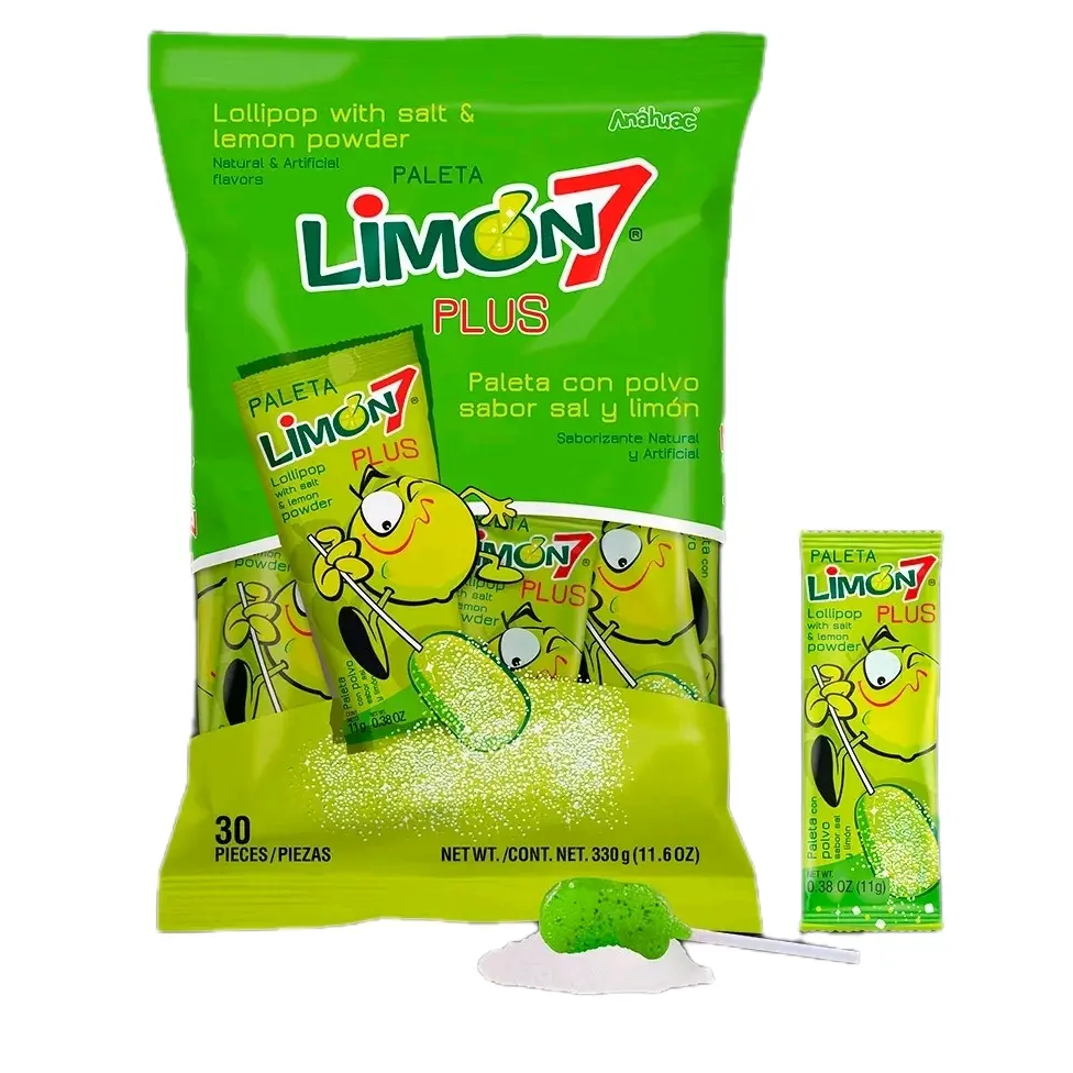Limon 7 Plus, lollipop with salt & lemon powder, natural & artificial flavors bag with 30 pieces