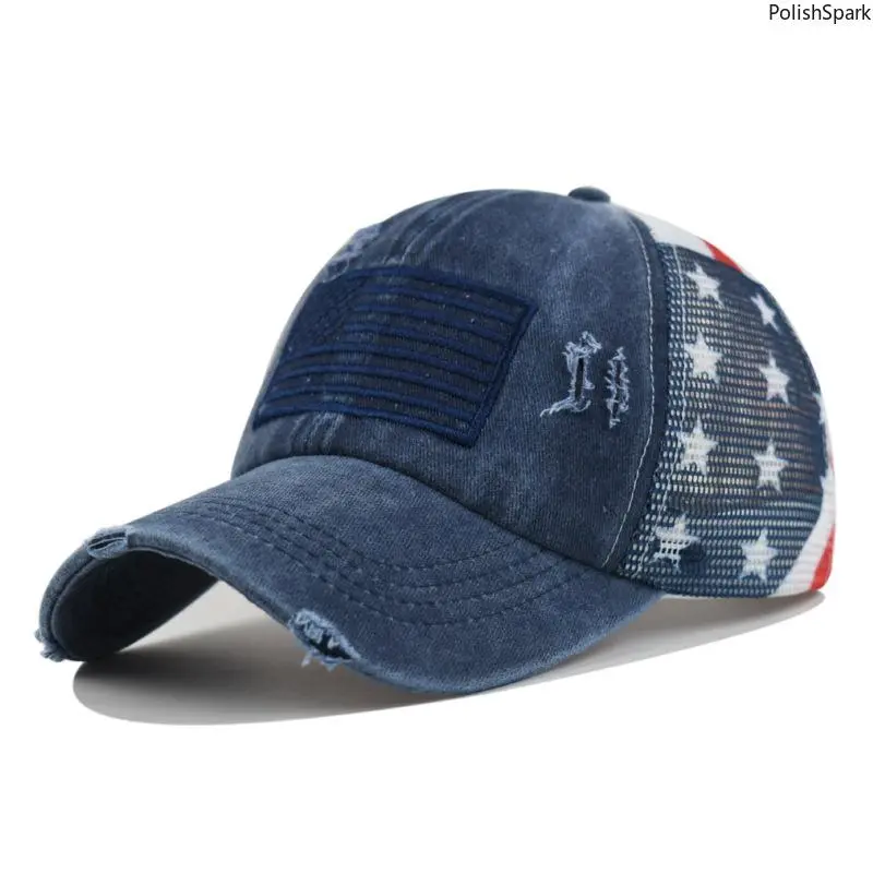 Vintage American Flag Trucker Hat, Unisex Distressed Washed Cotton Patriotic Cap with Mesh Back, Adjustable Casual Hat, Graphic Trucker Hat