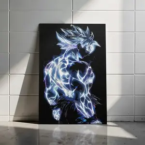 Ultra Instinct Kakarot DBS Poster Wall Art - Premium Glow Style Canvas Print - High-Definition Aesthetic Anime Decor for Gaming Room, Man Cave & Gym - Perfect Otaku Gift Idea