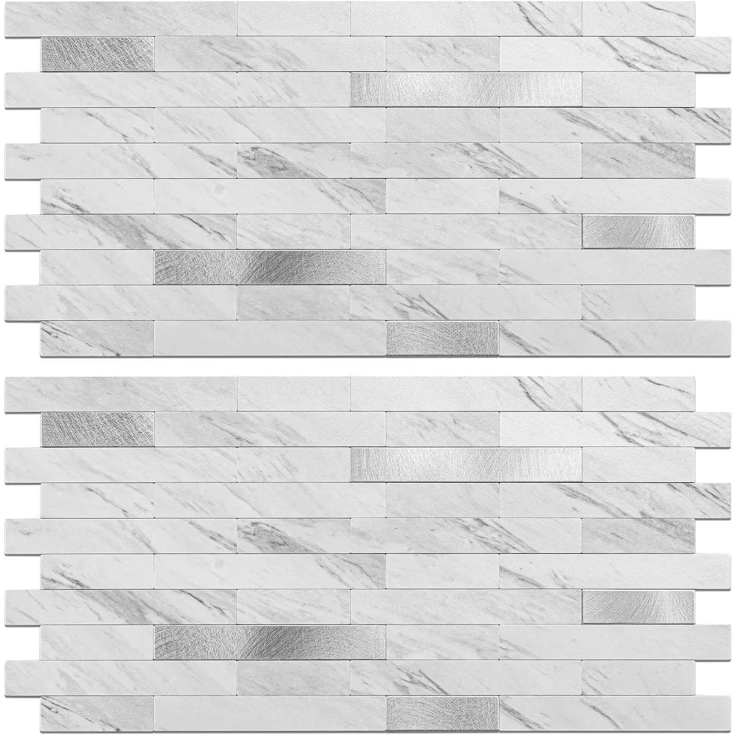 Peel and Stick Backsplash Tile - Waterproof Removable PVC Wall Stickers, 3D Faux Stone/Marble/Brick White Accent Panels for Renters, 20 Tiles (9 sq. ft) for Ceramic Shower, Stove Protection