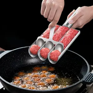 Stainless Steel Triple Meatball Maker, Meatball maker tool, Spoon with Cutting, Meatball Making Mold Set, Home Cooking Tools, DIY Quick Cooking meatballs for Meatball Lovers