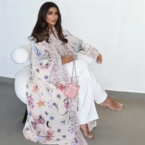 CL89 Printed cardigan robe with headscarf long skirt dress floral two-piece robe,fashionweek Casual Formal Boho Elegant Adjustable Matching