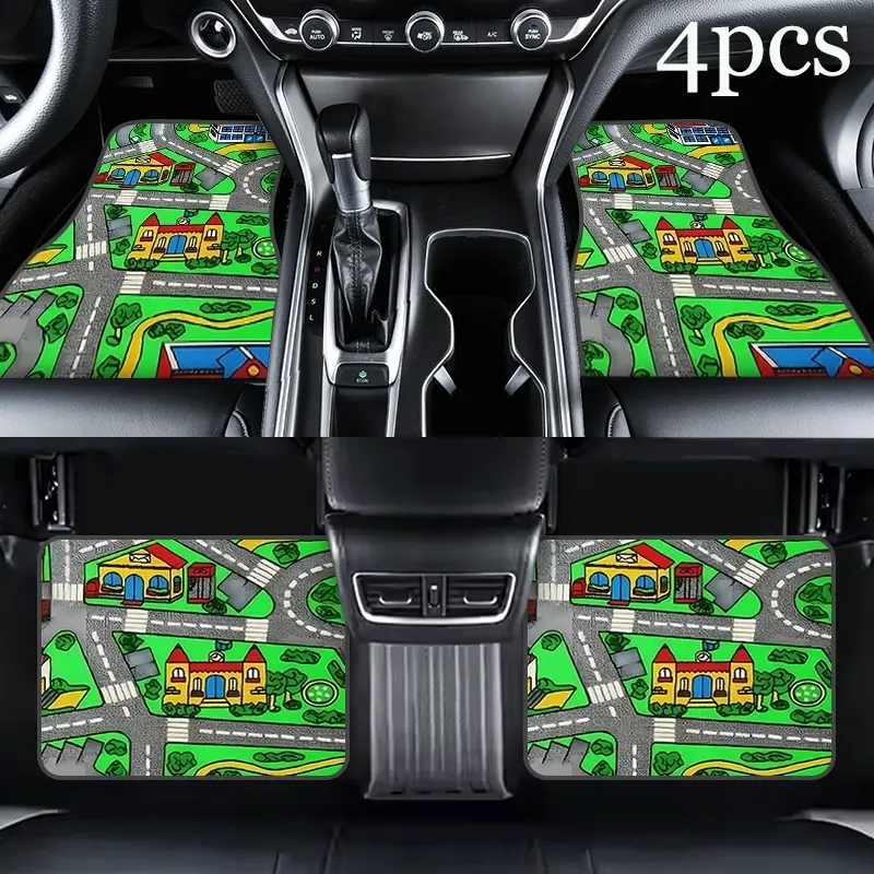 4pcs Vintage Car Floor Mats, Automotive Mats, Durable Polyester All-Weather Protection, Textured Surface for Cars Suvs Sedans, 90s Style Interior Accessories, Car Interior Accessory, Auto Accessories