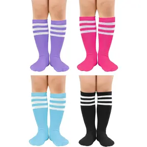 X-SOK41  4 Pairs Kids Soccer Socks Baseball Softball Youth Athletic Boys Girls Knee High Socks