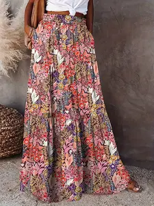 New Women's Floral Print Pocket Decorative A-Line Skirt, Elegant Casual Wear, Perfect for Everyday, Stylish and Comfortable