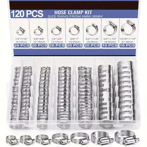 120 Piece Stainless Steel Hose Clamp Kit, 1/4''-1-1/2'' Spiral Gear, Durable Metal Rings, Fuel Lines, Pipes, Cars, Machinery, Garden, Discharge Hose, Drain Hose