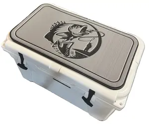 YETI Cooler Pad with Hooked on Bass Logo - Top fits YETI Tundra Cooler Lid - Grey/Black Mat - Easy Peel and Stick Application - 3M Adhesive - Camping Accessory