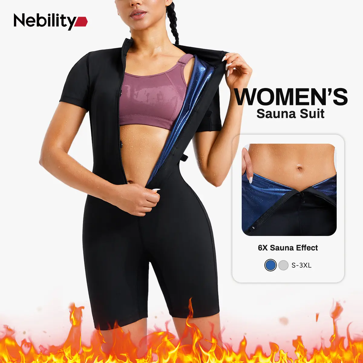 Nebility Women's Coated Athletic Zipper Workout Sweat Sauna Jumpsuit Stylish Activewear Workout Apparel Sporty Comfy Jumpsuit Tummy Control Jumpsuit Sauna Sports Jumpsuit Sports Outfits Stylish Activewear