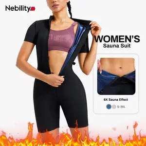 Nebility Women's Coated Athletic Zipper Workout Sweat Sauna Jumpsuit Stylish Activewear Workout Apparel Sporty Comfy Jumpsuit Tummy Control Jumpsuit Sauna Sports Jumpsuit Sports Outfits Stylish Activewear