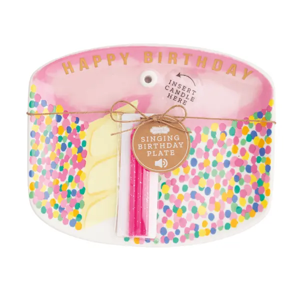 Pink Singing Birthday Candle Holder Plate