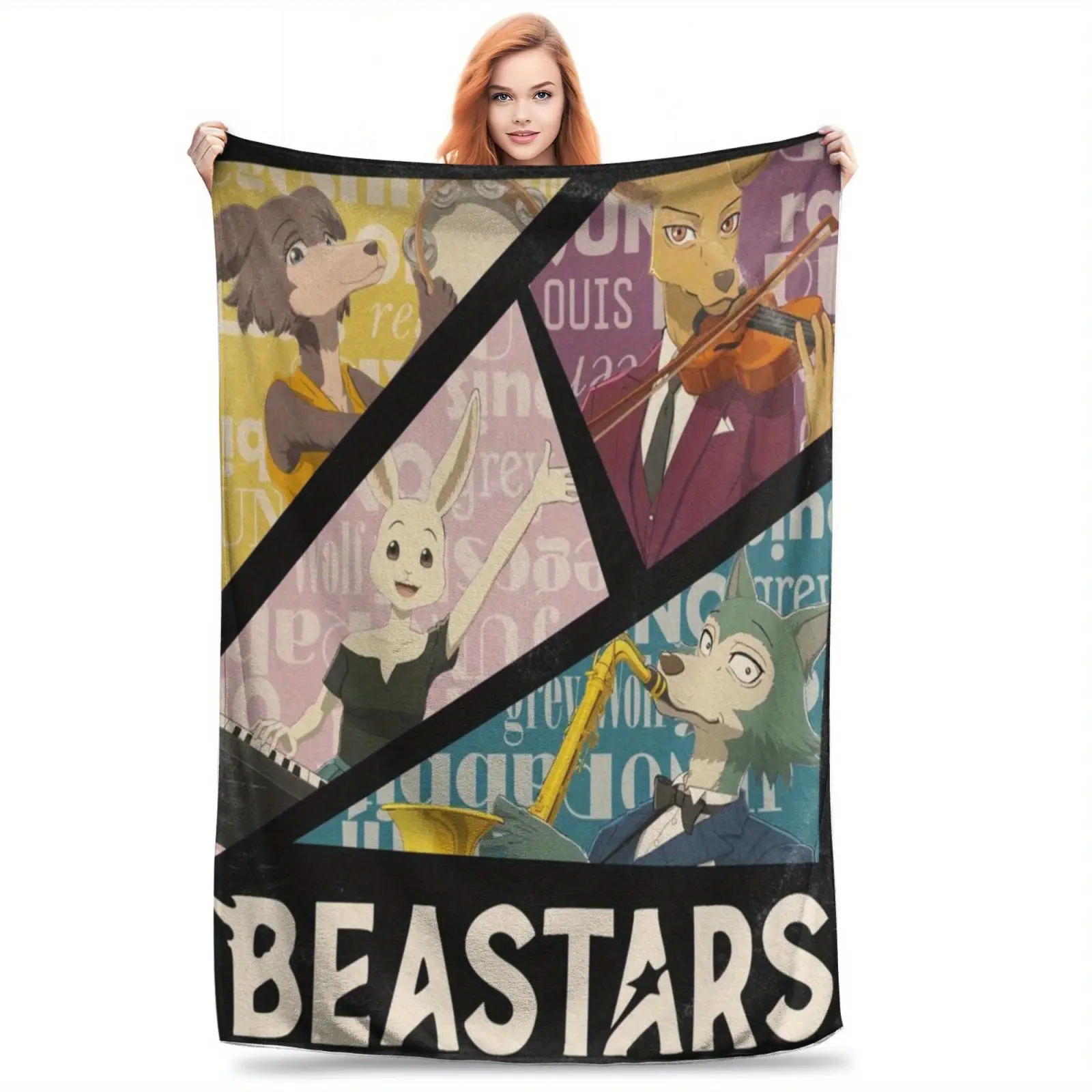 Beastars-themed printed flannel blanket - comfortable all year round, suitable for bedroom, travel, camping, lightweight and durable.