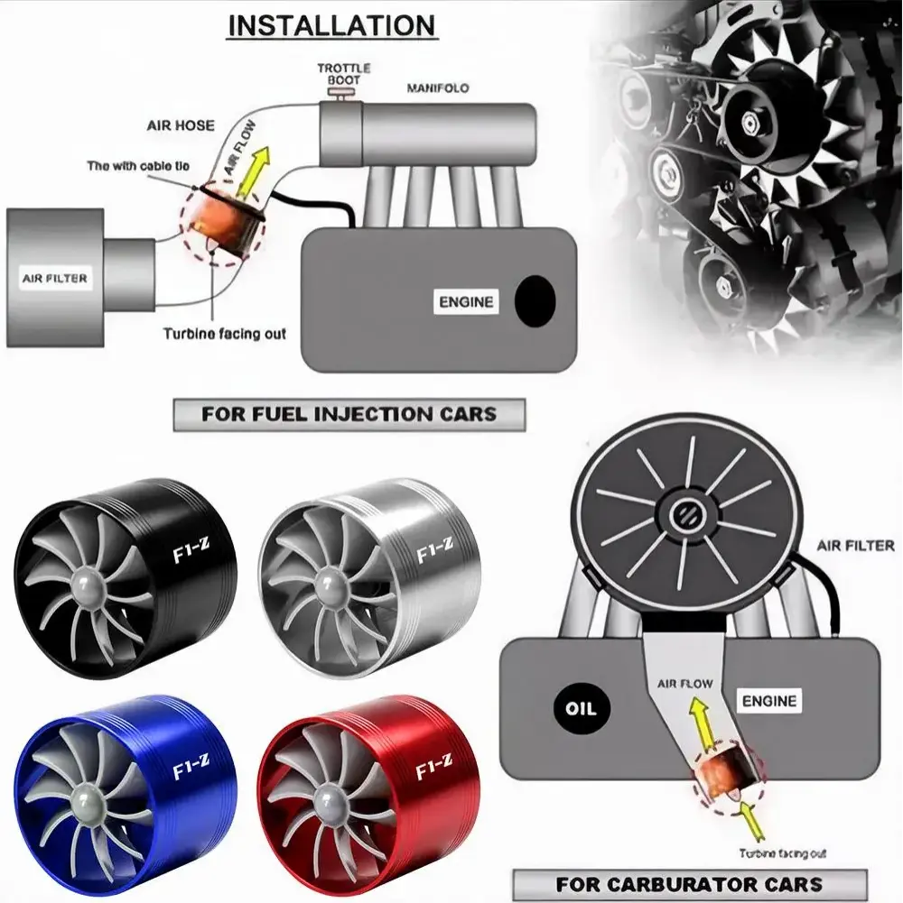 F1-Z Universal Car Air Intake Turbo Fan - Single Turbine Air Flow Booster, Affordable Aftermarket Car Accessories, Boosts Combustion Efficiency, Horsepower Gain, Lifts Horsepower & Torque, Fuel Saver for Most Vehicles