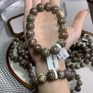 【Rainforest Jasper】(Random shipping)Rainforest Jasper Round Shape Smooth Beads Black Color Threaded Adjustable Bracelet For Men & Women.
