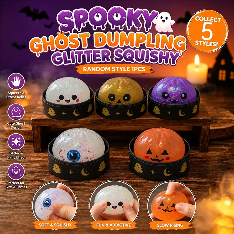 Halloween Ghost Dumpling Desktop Ornament - Random Style 1 Pc, Soft TPR Squeeze Ghost Decoration, Cute Sensory Stress Relief Figurine for Home Office Desk Decor