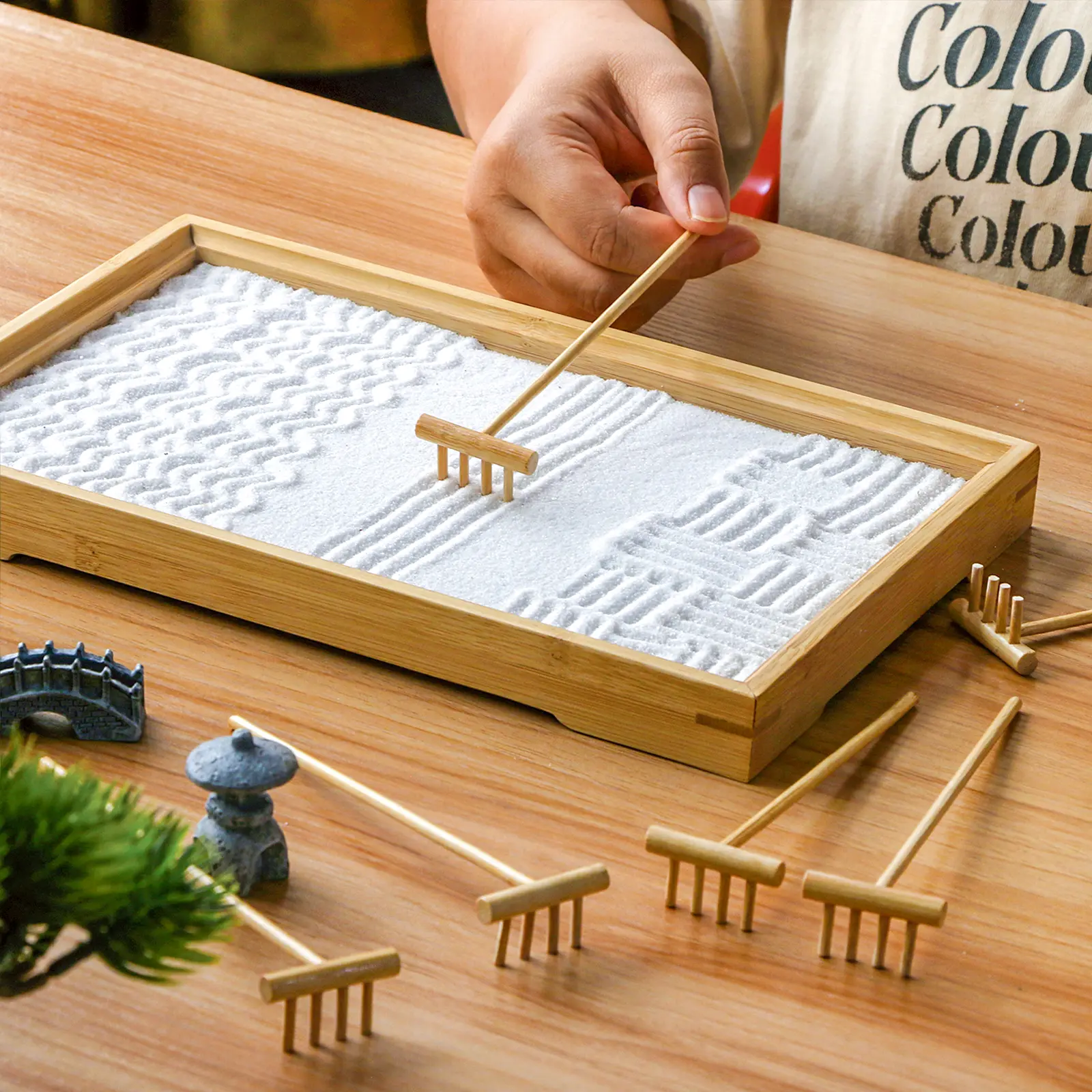 6PCS Mini Bamboo Wood Zen Garden Rake Set - Tabletop Rock Sand Garden Tools, Japanese Desktop Decor, Room Accessories, Unique Birthday Gift for Home Decor Enthusiasts