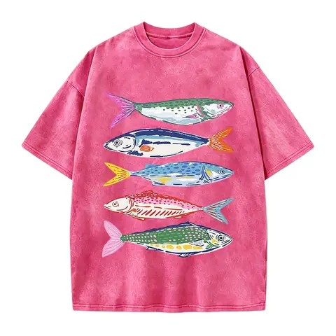 Men's Cotton Seamless Graphic T-Shirt - Lightweight, Soft, Smooth, Casual, Maximalist Pop Art Sardine Print, Round Neck Solid Top, Fashion Streetwear, Trippy Art Viral Tshirt, Foldable Menswear