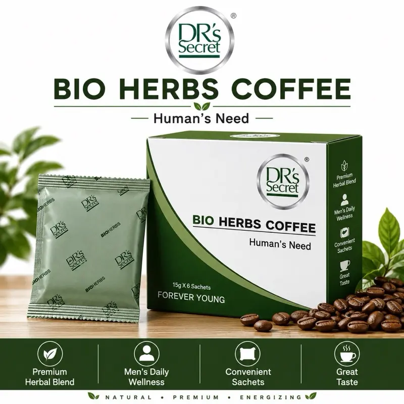 DR's Secret Bio Herbs Coffee | Premium Herbal Instant Coffee | Men's Daily Wellness Coffee Blend | Convenient Single-Serve Sachets | 6 Sachets (15g Each)