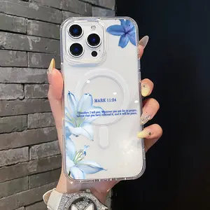 Magnetic Soft TPU Smartphone Protector Case - MagSafe-Compatible, Waterproof, Camera Protection, Lightweight, Scratch-Resistant, Magnetic Closure, Bible Verse & Lily Aesthetic for iPhone 11/12/13/14/15/16/17 Pro Max