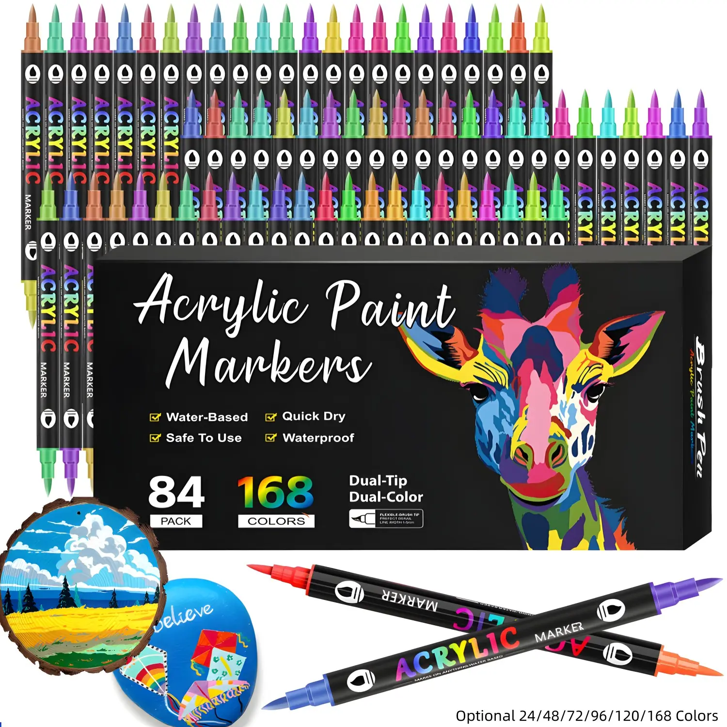 Acrylic Paint Markers, Paint Pens, Waterproof Paint, Art Painting Supplies, 24/48 Colors, Dual-Tip Dual-Color Acrylic Paint Pens for Rock Painting, Canvas, Wood, Glass, Ceramic, Fabric, Plastic, Soft Brush-Tip Paint Pens, Marker Set