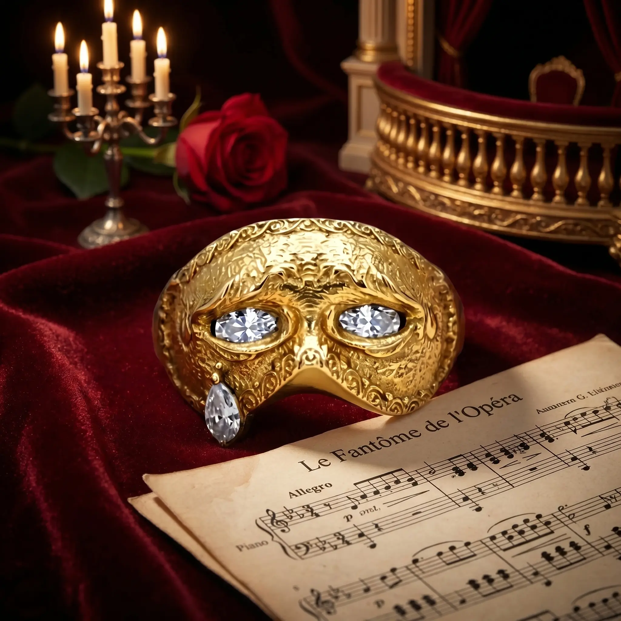 Handmade Adjustable Gold Crainte Mask Ring with Kinetic Crystal Eyes, 3.25mm Precision-Cut & 3mm Pear-Cut Crystals, Art and Movement Mechanical Gemstone Details Ring for Daily Wear, Ideal Gift for Him, Crainte Mask Design, Gemstone And Crystal Details Rin
