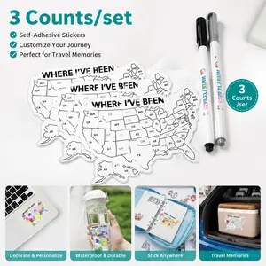 3 Customizable Map Marker Pens, Self-Adhesive Stickers for Travel Memories, Decorate, Personalize, Perfect for Car Trunk, Water Bottles, Laptops