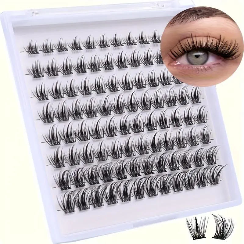 Cluster Eyelashes DIY Extension Kit, Eyelash Extensions, Dramatic Volume Eyelash, Fluffy Eyelashes Cluster, Artificial False Lashes, Synthetic, C D Curl Style, Thick Design, 8-16mm Length, Easy Application, Eyelashes Clusters Kit