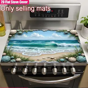 Coastal Beach Pattern Rubber Stove Protector, Heat Resistant, Non-Slip, Water Absorbent, Easy Clean, Oven Pad, Refrigerator Pad, Kitchen Counter Cover